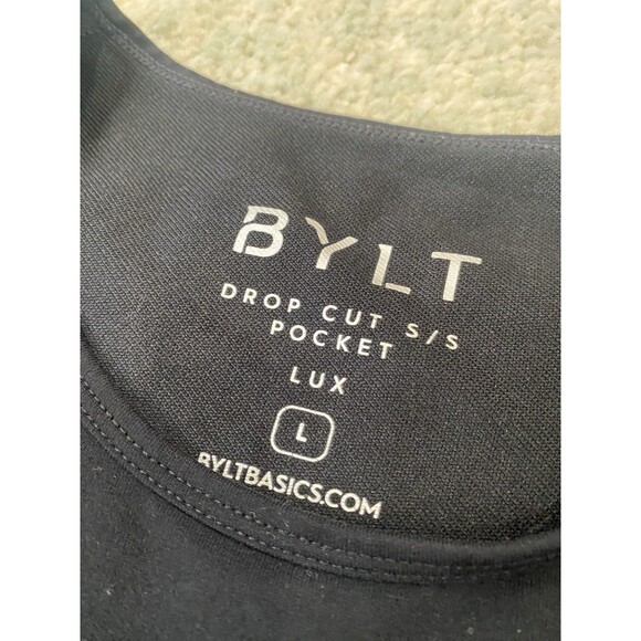 BYLT Drop Cut Lux Crew Neck Shirt Mens Large Athletic Athleisure S/S Gym Pocket - Picture 3 of 5